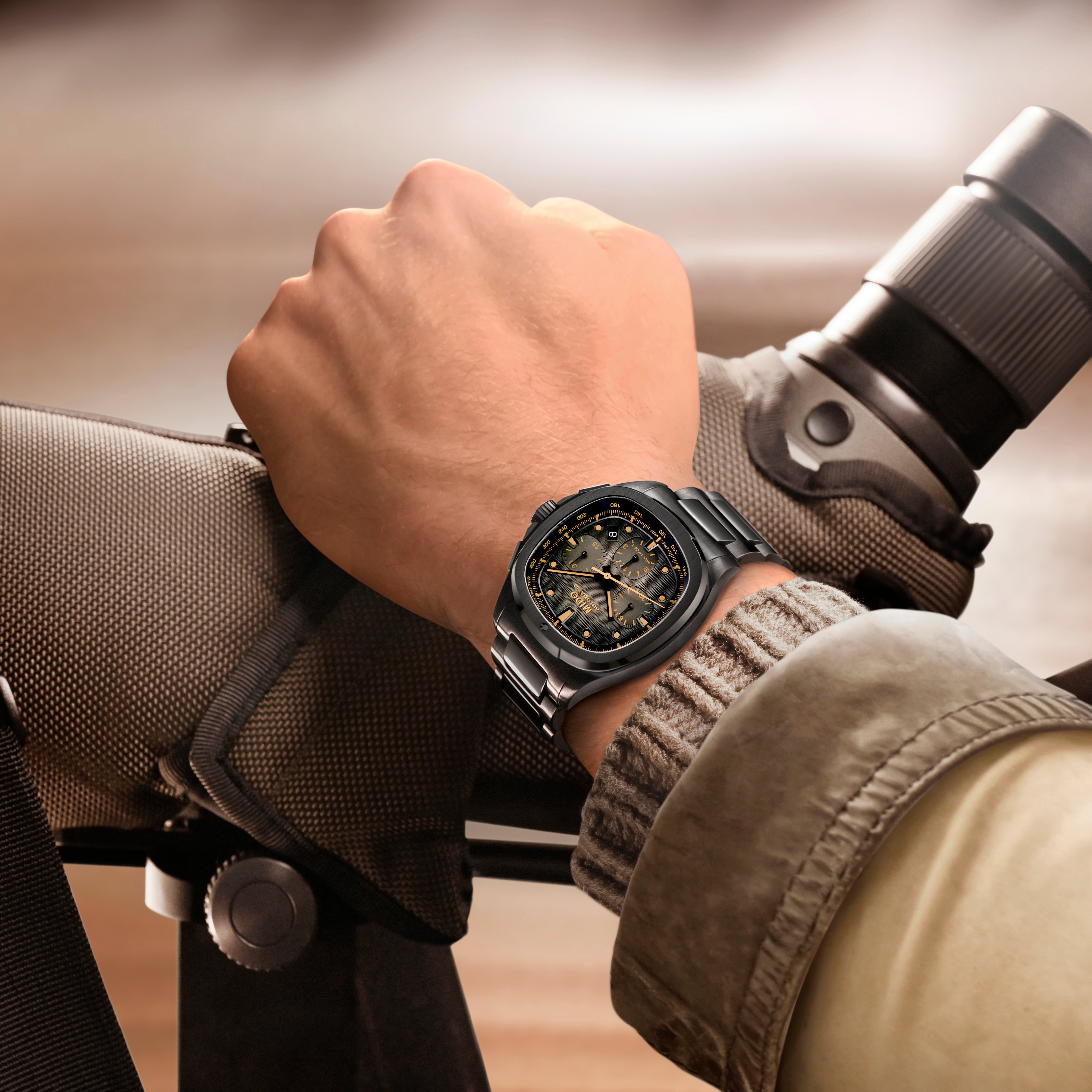 Lifestyle View - Mulltifort TV Chronograph Black Dial - Black PVD Stainless Steel Watch - 42 X 41.2mm - M0495273308100