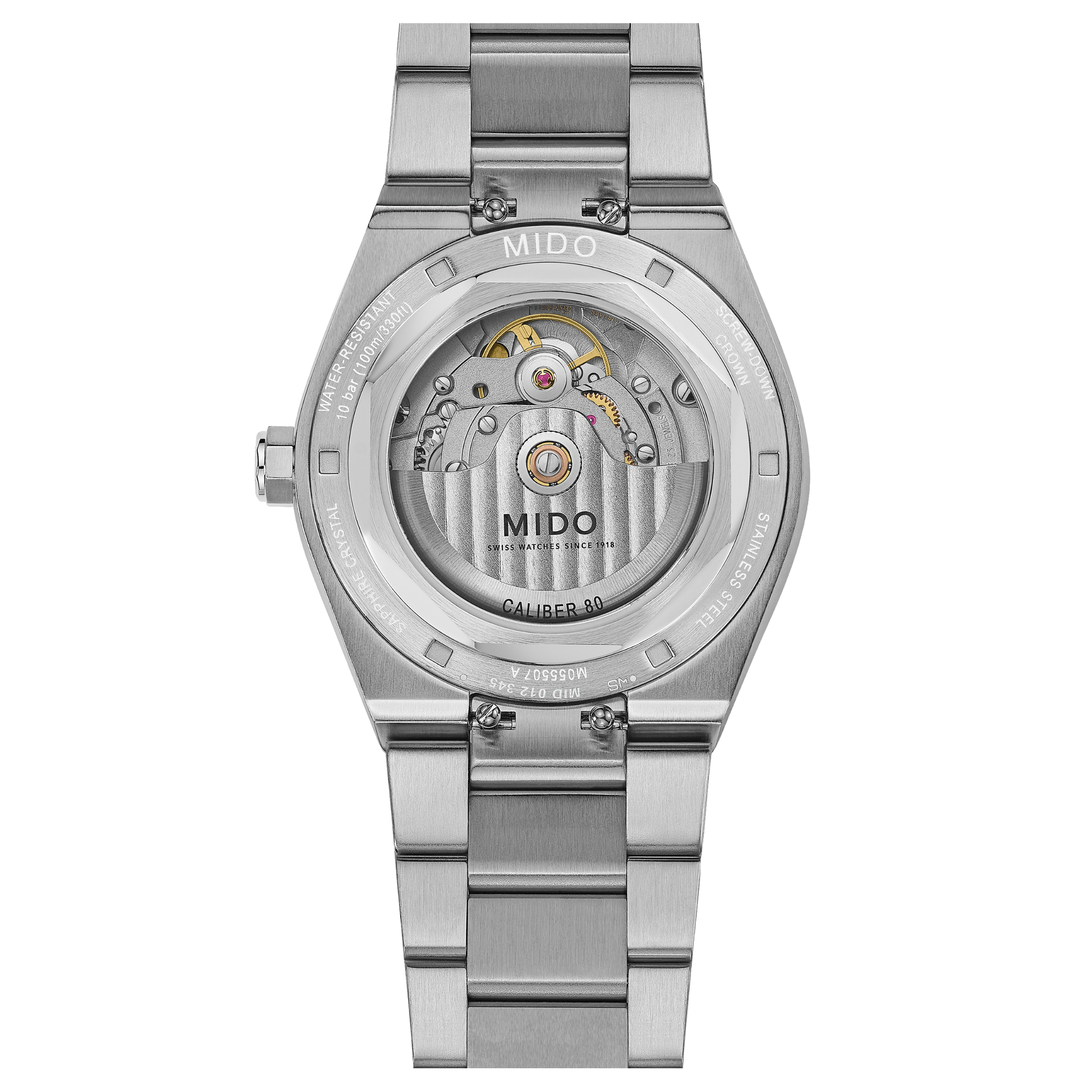 MIDO Multifort 8 One Crown black dial stainless steel watch with integrated bracelet - 38.4 X 40mm - M0555071105100