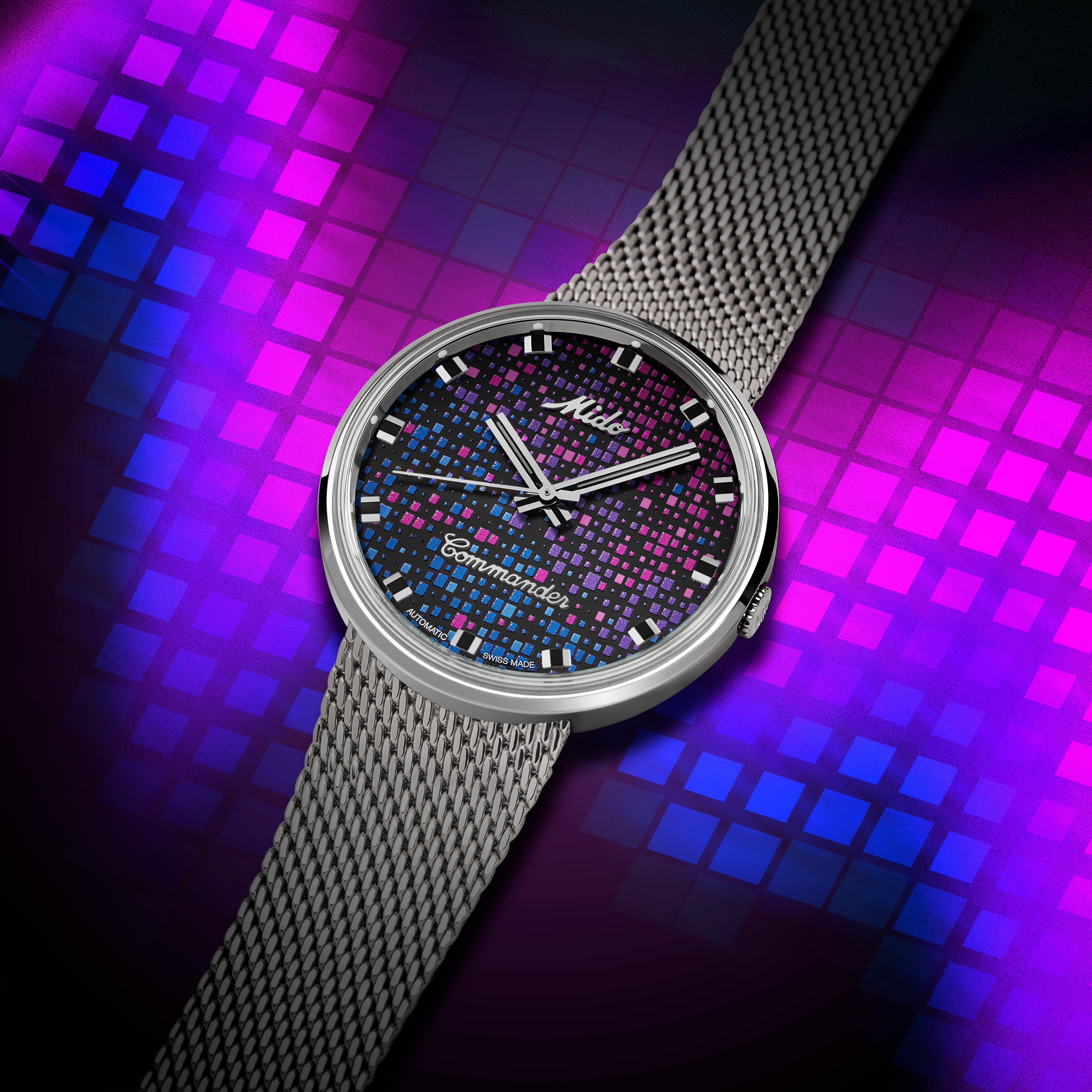 MIDO Commander 1959 Pixel Dial - Stainless Steel Watch - Milanese
