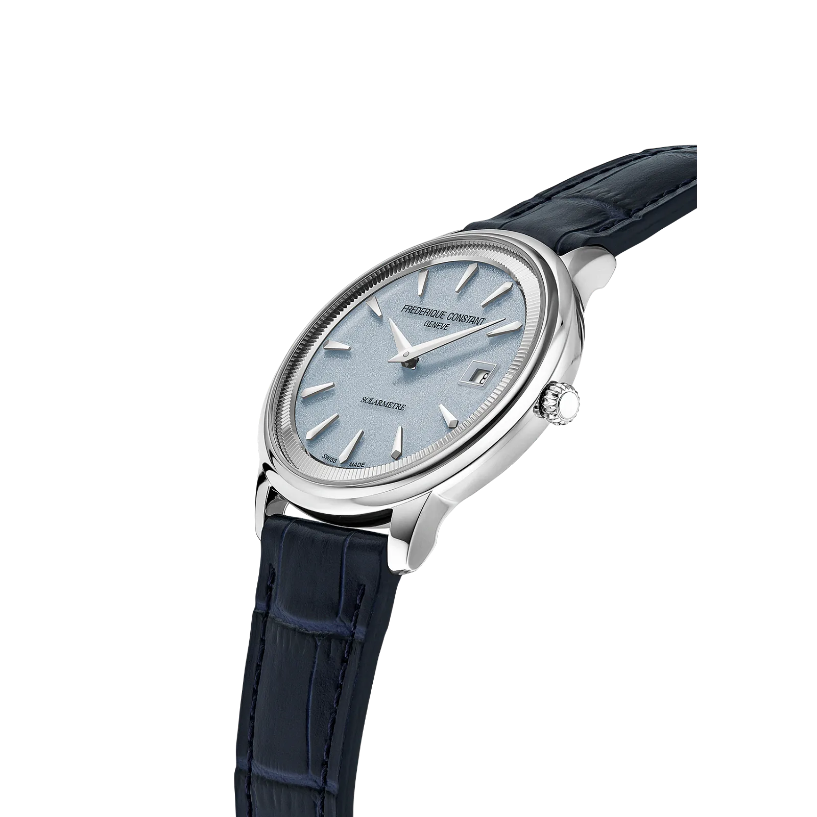 Side view of Frederique Constant Classics Moneta Solarmetre Light Blue FC-120LB3S6