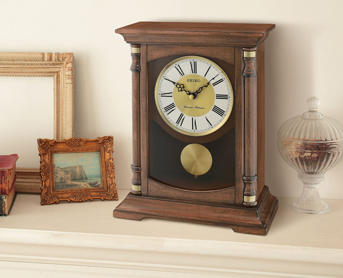 Seiko Mantel Clock Medium Brown QXQ034BLH lifestyle shot 1