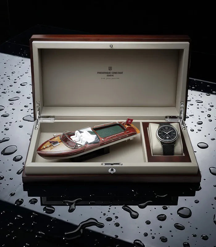 Frederique Constant Limited Edition Classics Runabout Automatic GMT Navy 42mm FC350RN5B6 packaging shot