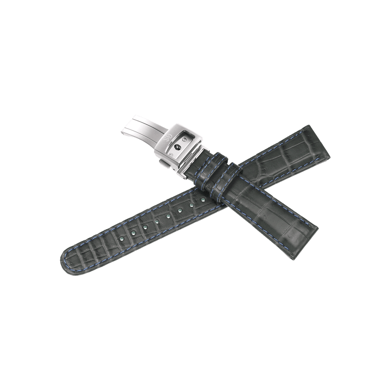 Complimentary Dark Grey Alligator Strap with Stainless Steel Folding Buckle