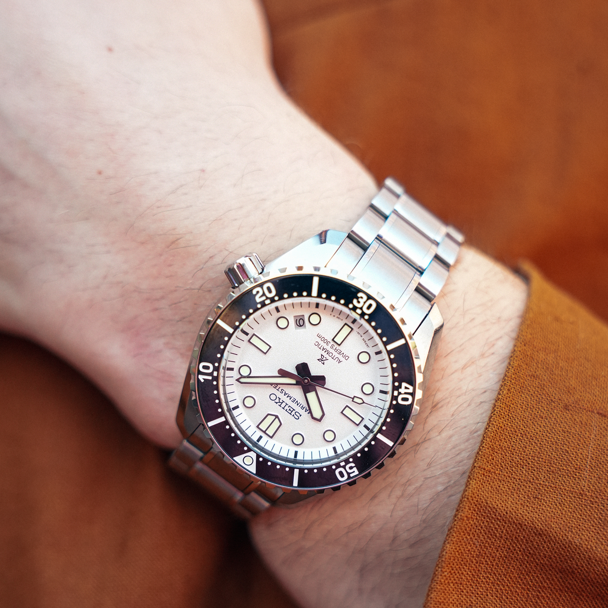 Seiko Prospex Marinemaster 1968 Heritage Diver’s White 42mm SLA077 model wrist shot