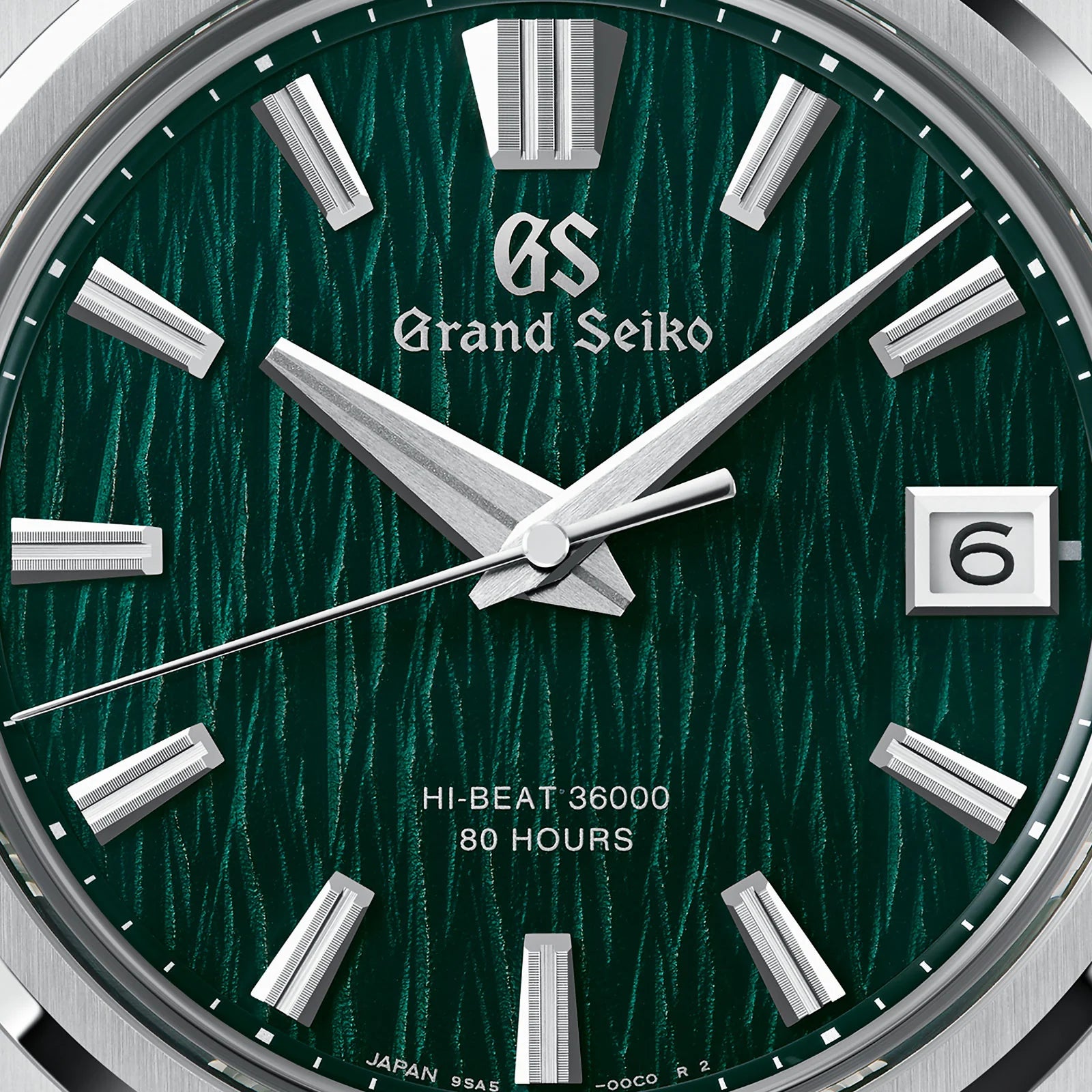 Close Dial View of Grand Seiko Evolution 9 Collection Hi-Beat 36000 80 Hours 'Green Birch' SLGH033