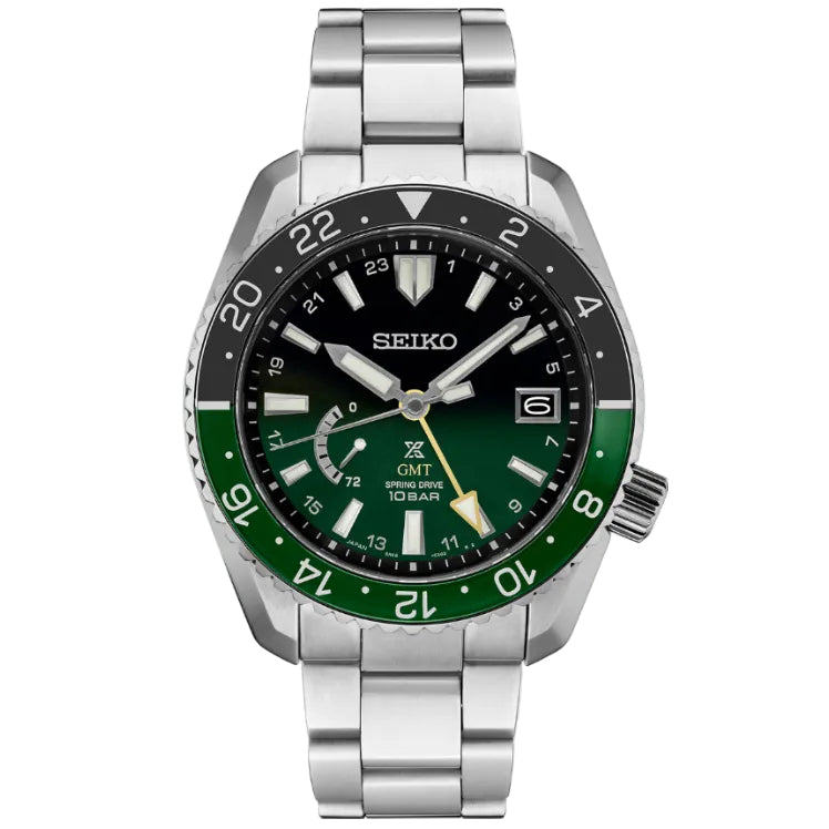 Seiko Prospex LX Spring Drive GMT U.S. Special Edition Black & Green 44mm SNR053 front view