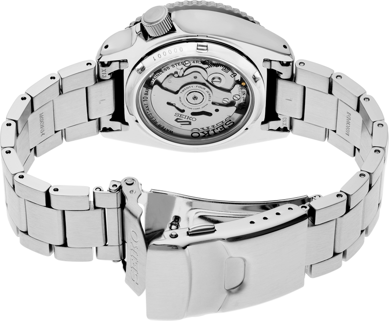Seiko 5 SRPK67 Checkered Bezel Black Dial Automatic Watch clasp