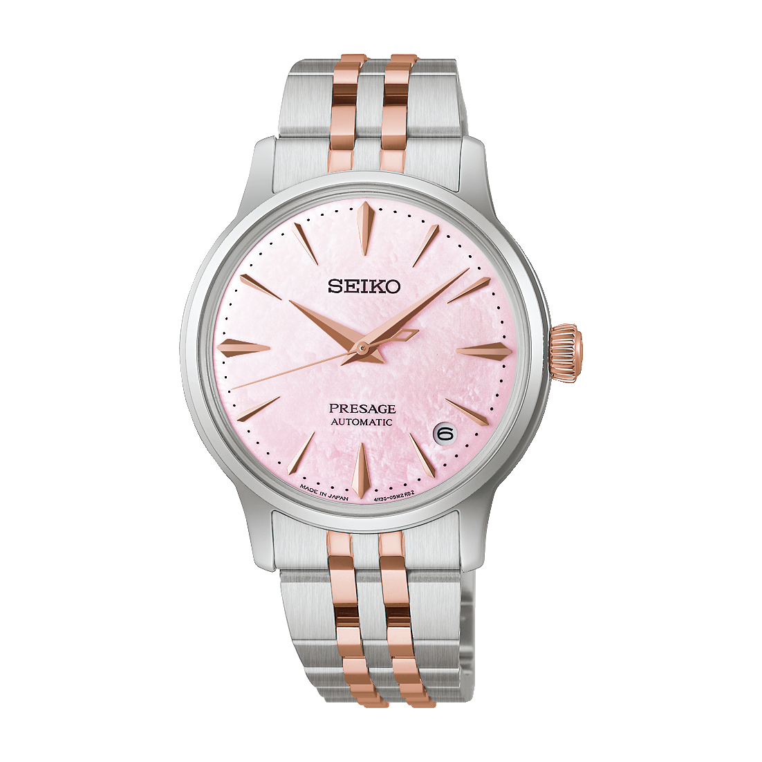 Front view pink dial watch