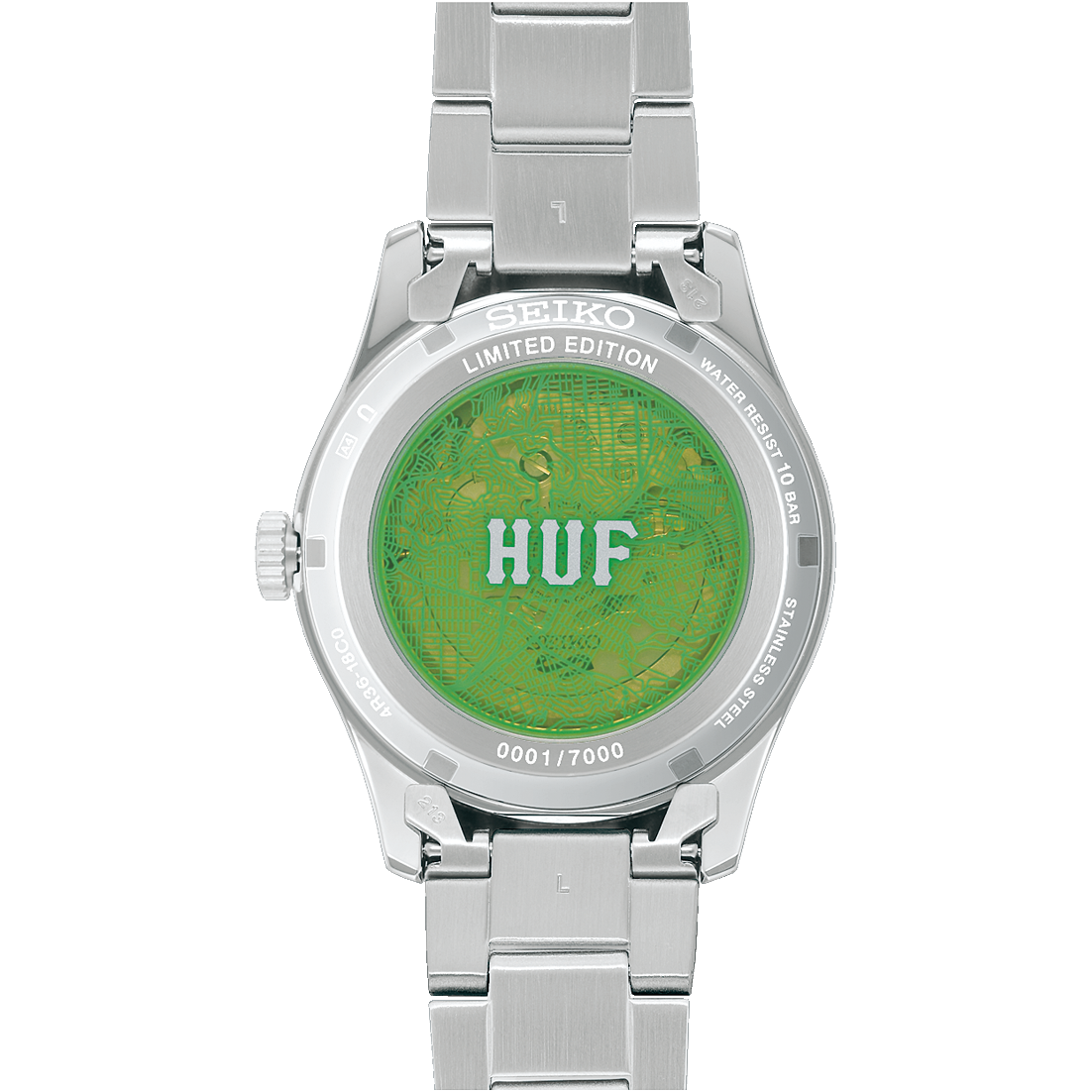 Seiko 5 Sports HUF Limited Edition 'HUF Green' 39mm SRPM09 Caseback