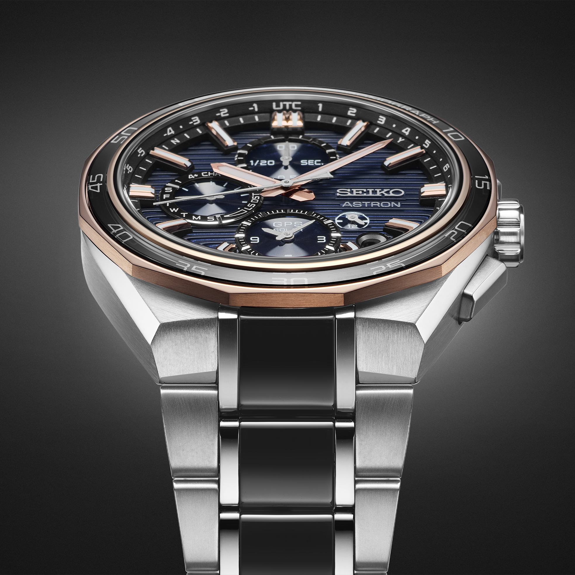 Seiko Astron GPS Solar Dual-Time Chronograph Limited Edition SSH180 dial