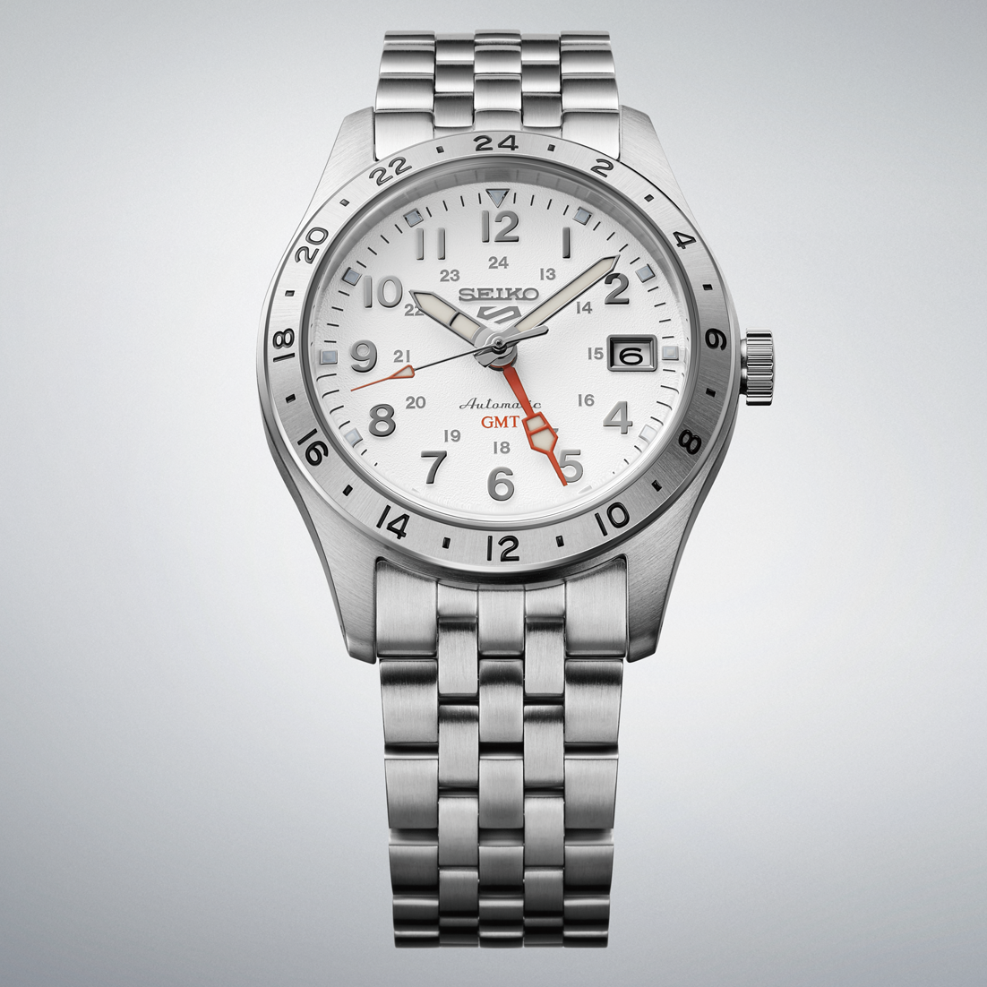 Editorial front view white watch