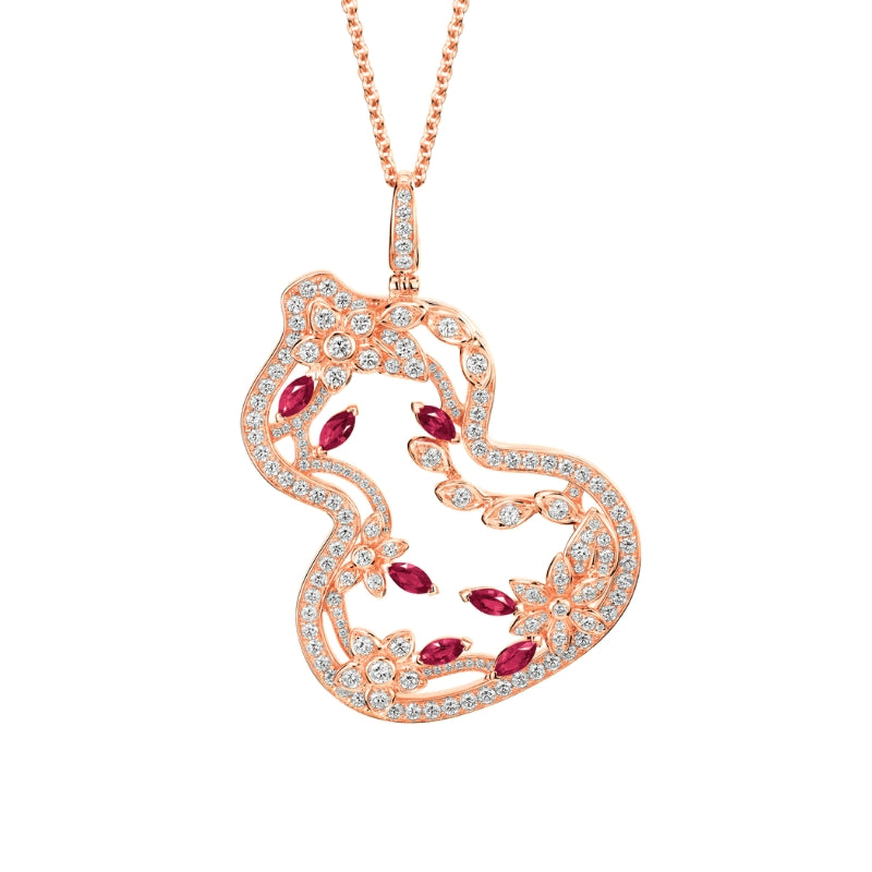 Front View Of Qeelin Wulu Garden maxi necklace 18K rose gold set with diamonds