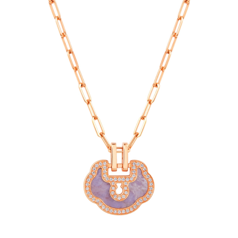 View OF Qeelin Yu Yi medium necklace 18K rose gold set with jade diamonds