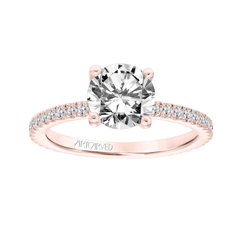 Front View Of Classic Diamond Engagement Ring with Diamond Shank.