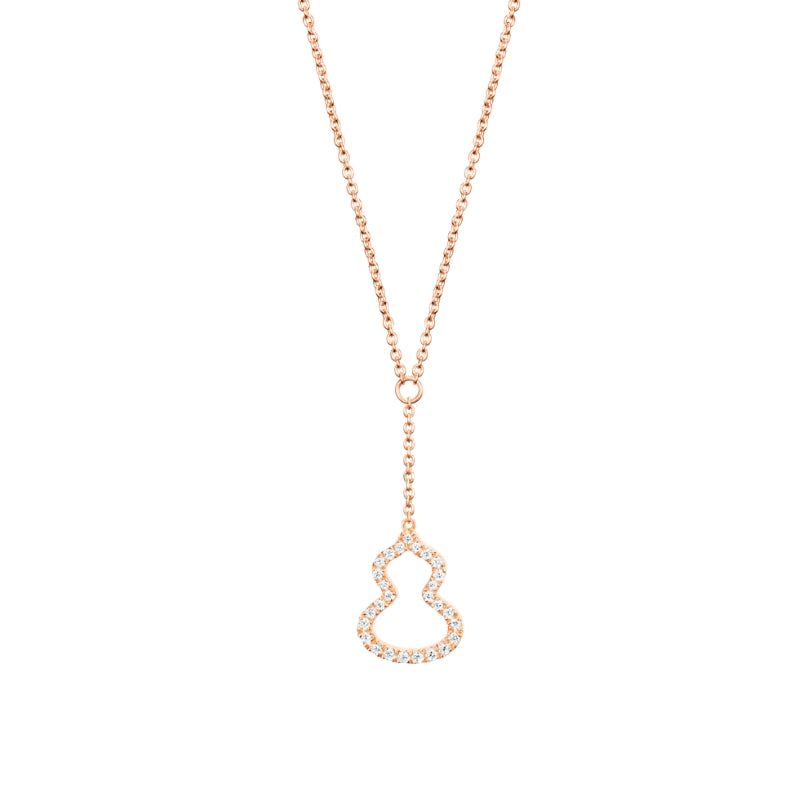 Front View Of Wulu petite necklace in 18K rose gold set with diamonds