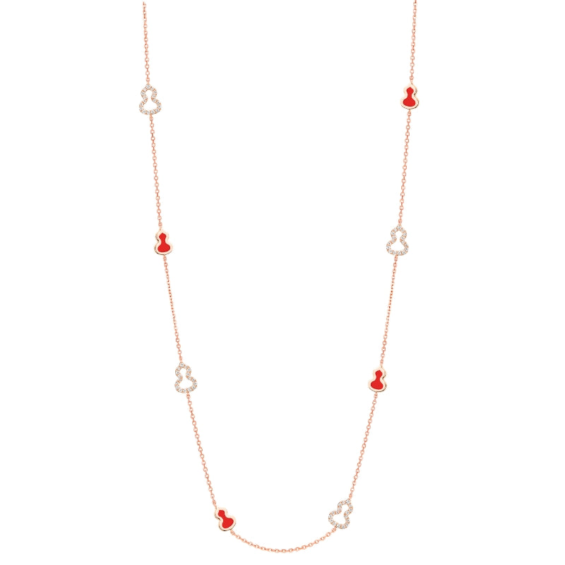 Qeelin Wulu mini long necklace 18K rose gold set with diamonds WUL22ANRGRE