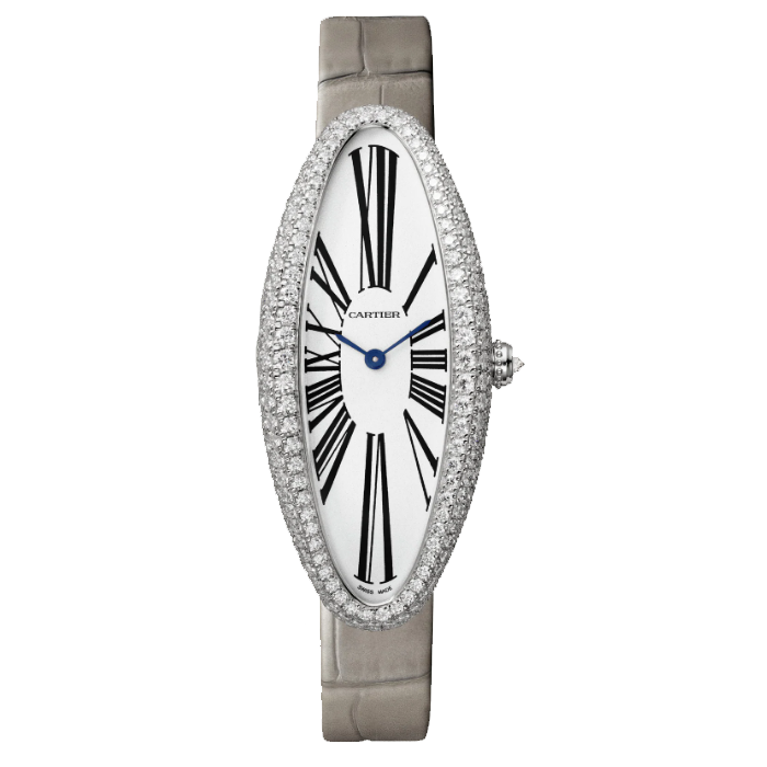 Cartier Baignoire Allongée Medium White Gold Manual Winding Diamond Watch WJBA0007