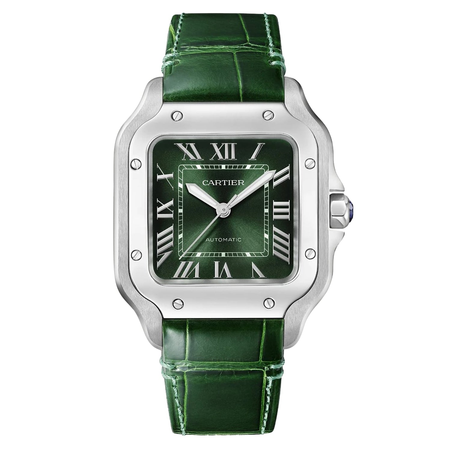 Santos de Cartier Green Medium Model Watch on Green Leather Strap