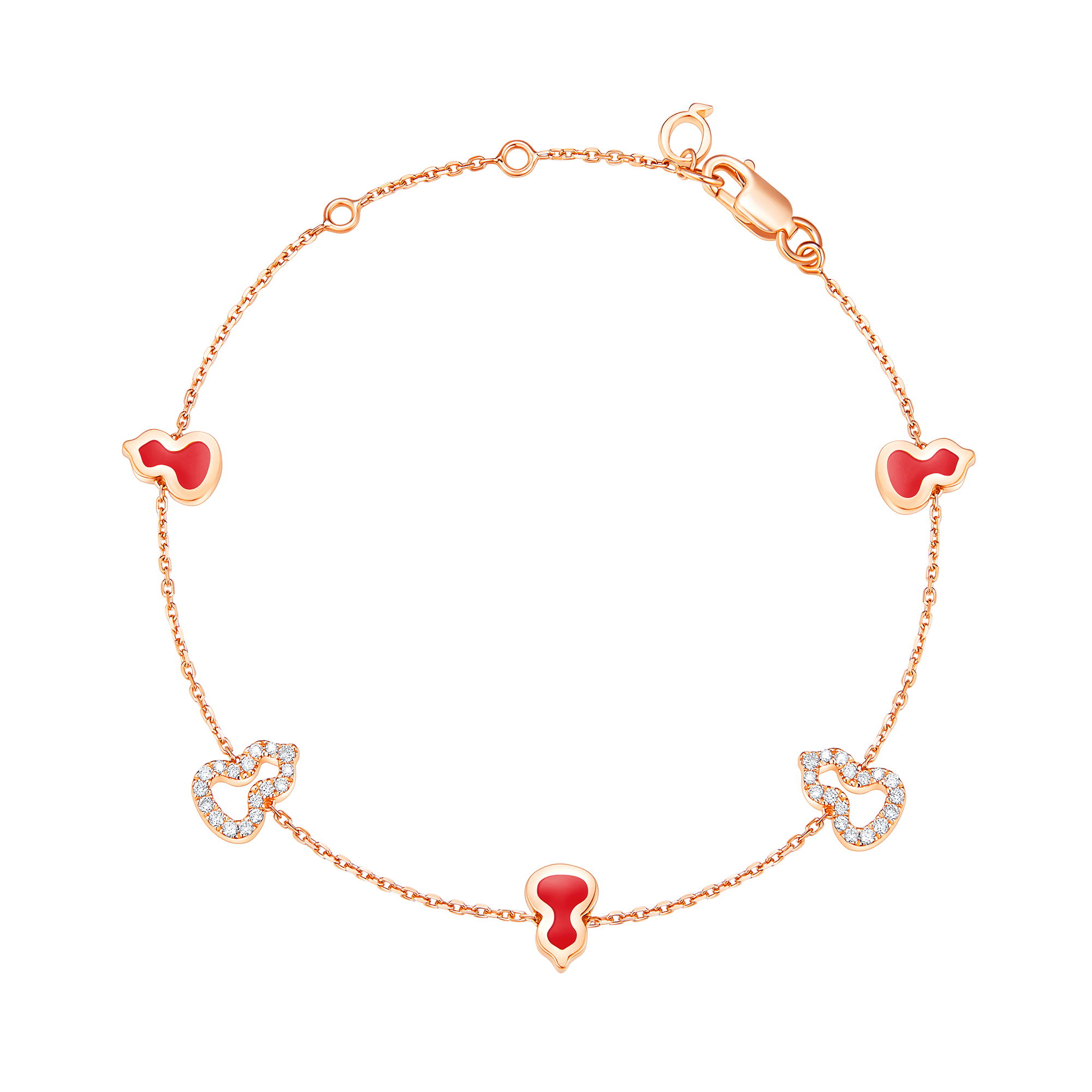 Qeelin WUB07ANRGRE Wulu mini bracelet in 18K rose gold and red enamel set with diamonds