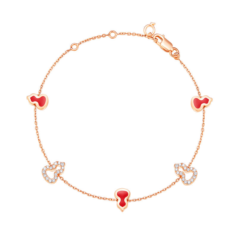 Qeelin WUB07ANRGRE Wulu mini bracelet in 18K rose gold and red enamel set with diamonds