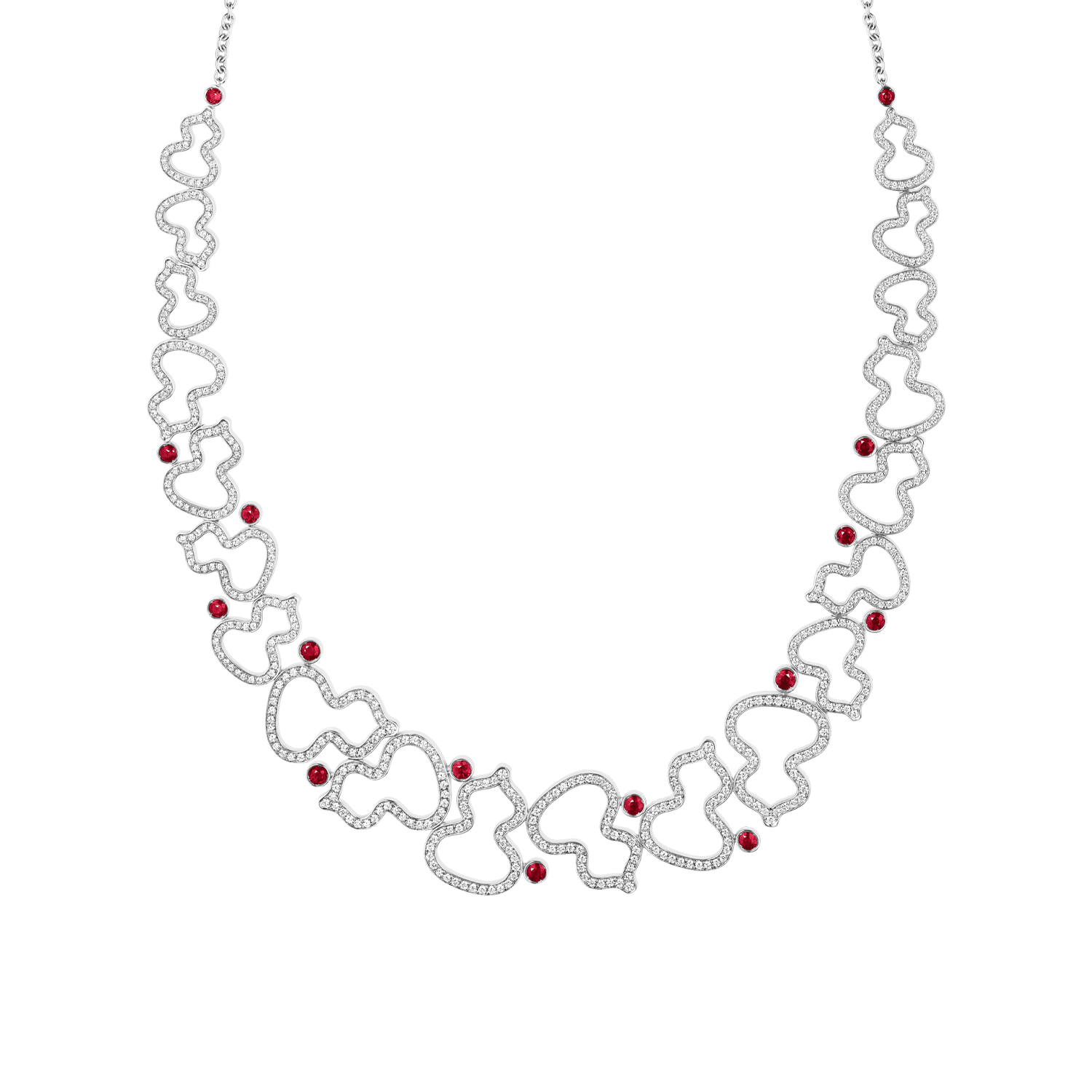 Close Up View Qeelin Wulu large necklace in 18K white gold set.