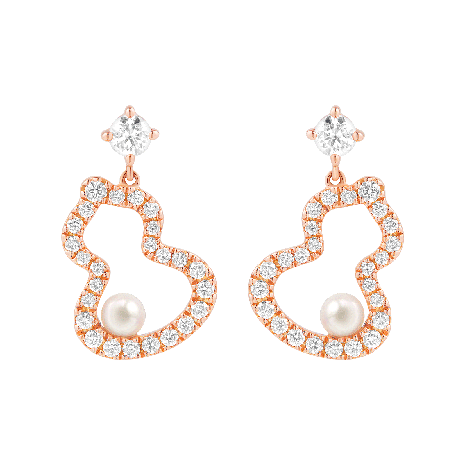 Qeelin Wulu Petite Akoya Pearls and Diamonds Earrings WUE40HNRGKP