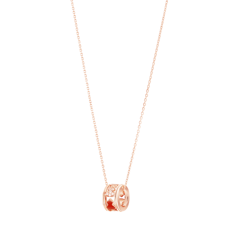 Wulu Eternity small necklace in 18K rose gold and red HyCeram® set with diamonds