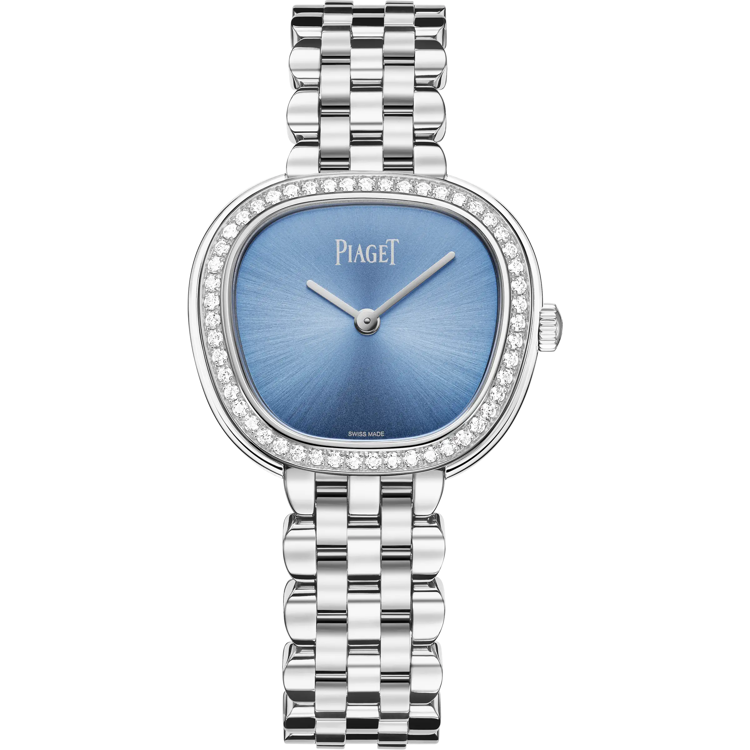 Front View Of Piaget Sixtie Watch With Diamond Bezels.