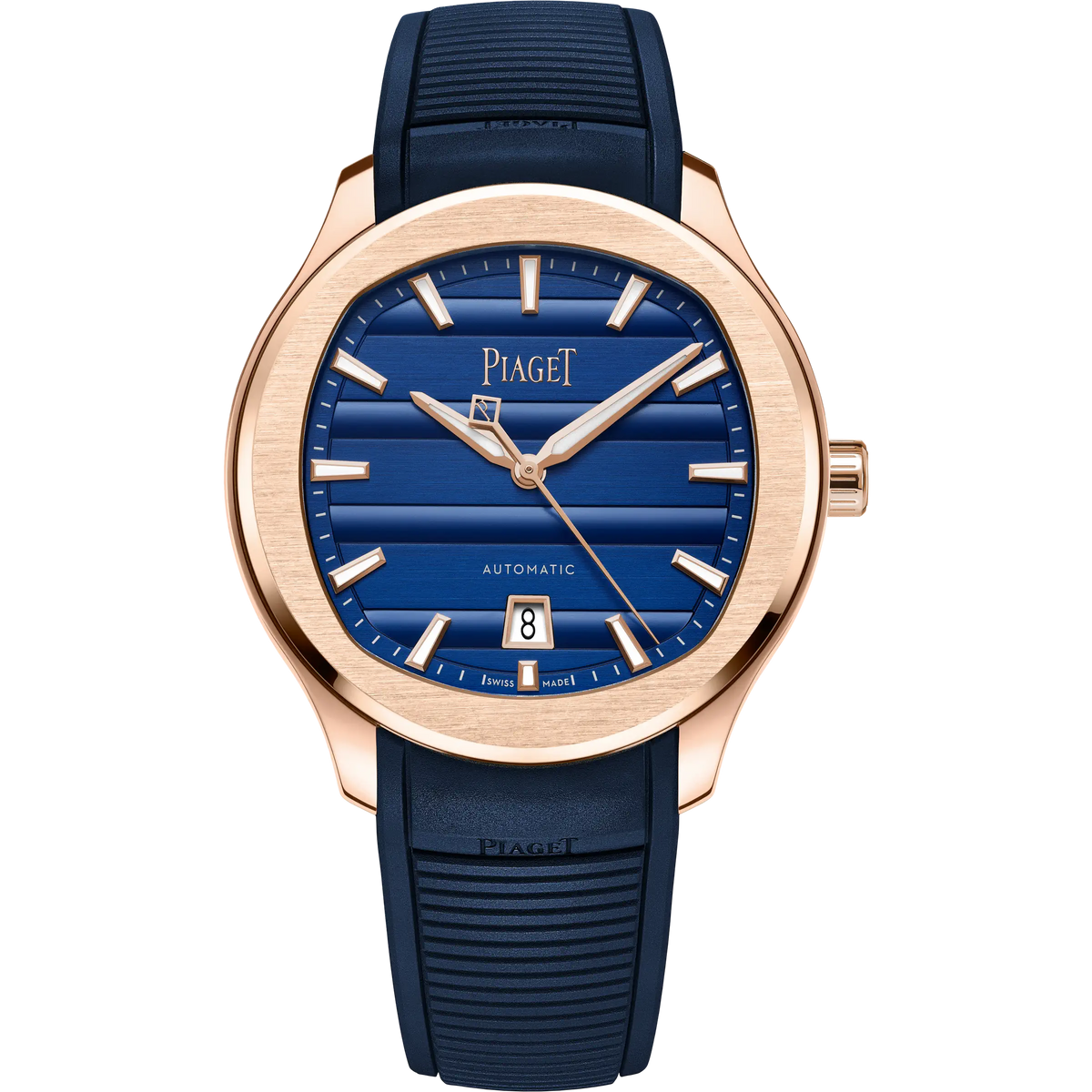 Piaget Polo Signature Date Rose Gold Blue front view