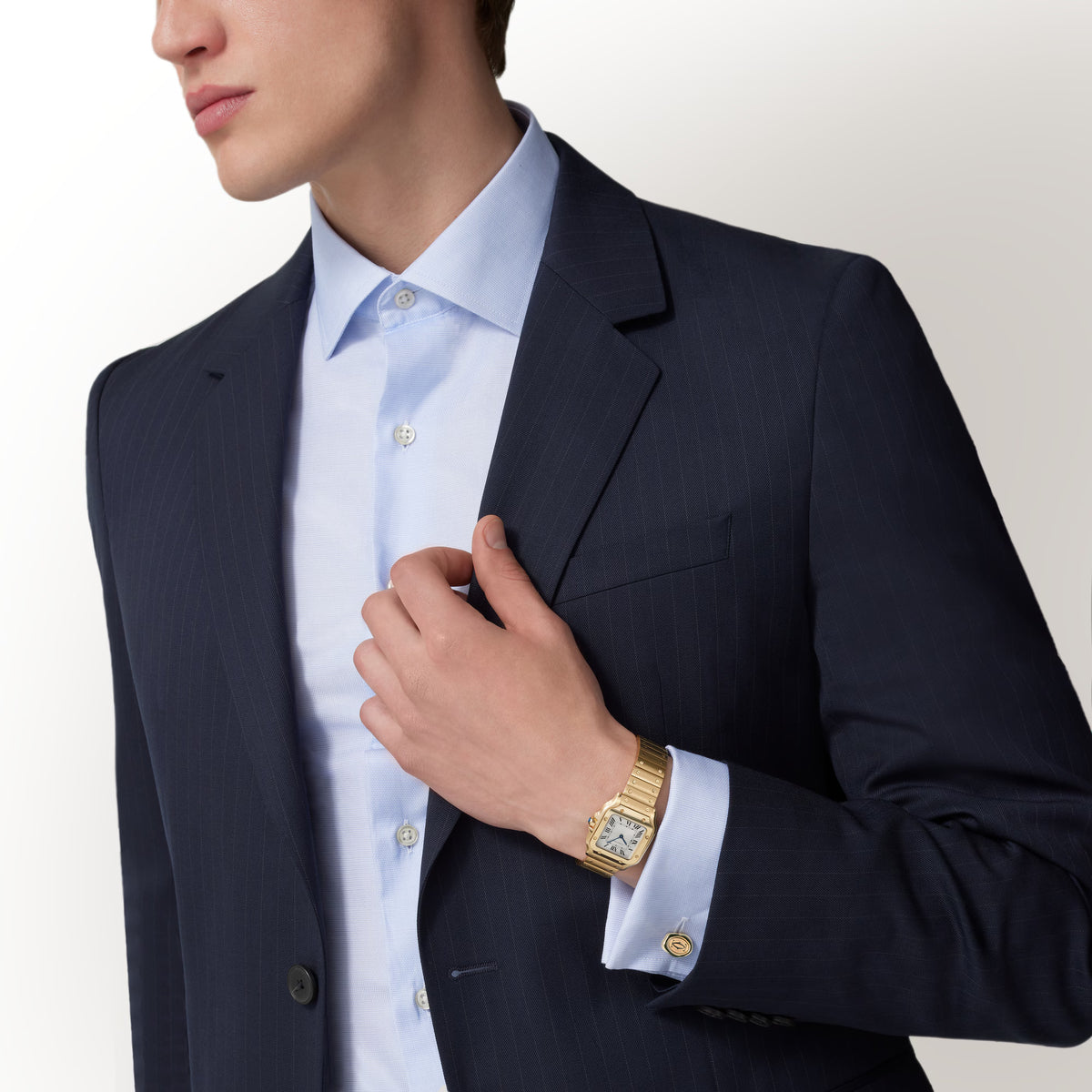 Cartier Santos 18k Yellow Gold Small WSSA0107 model wrist shot