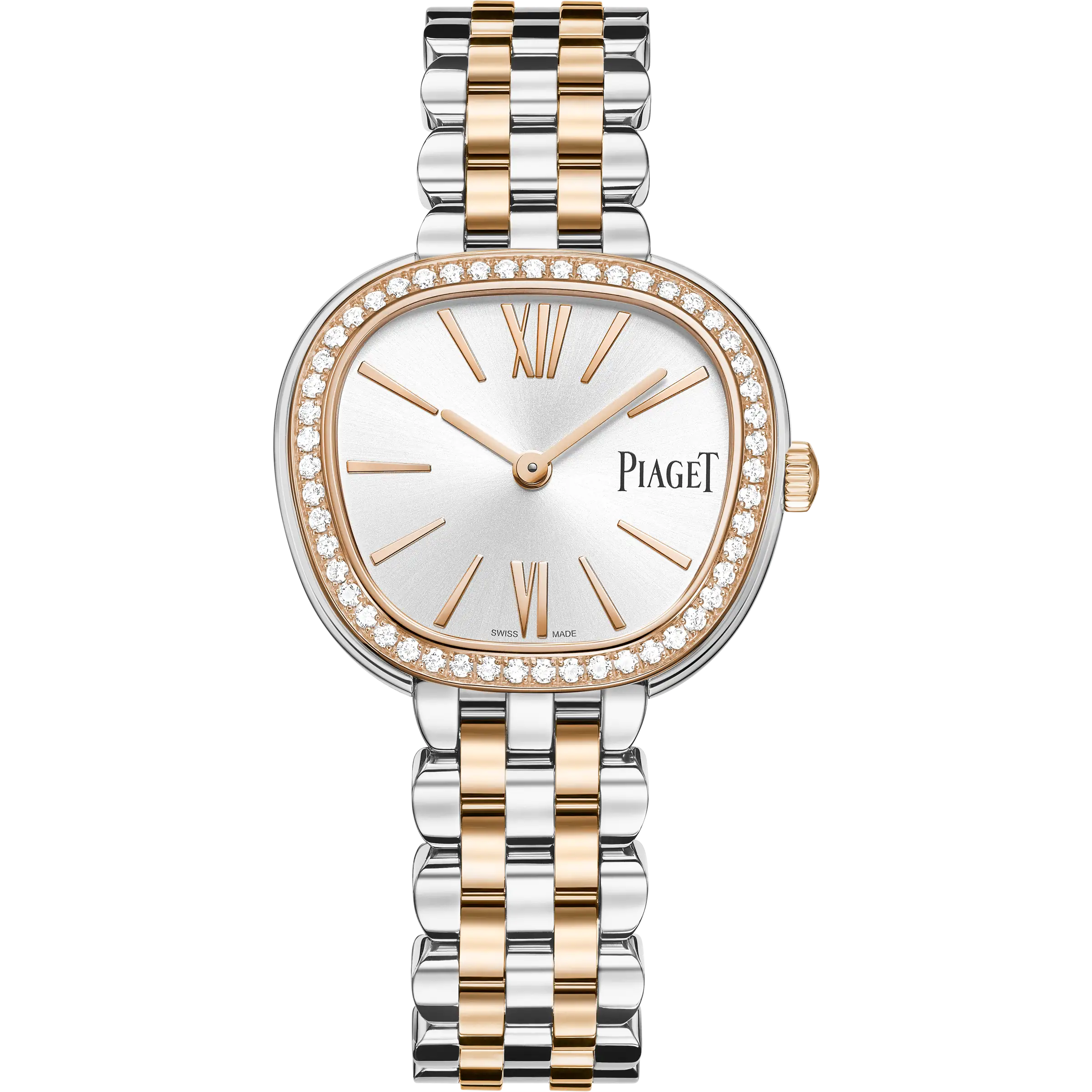 Front Vew Of Piaget Sixtie 29 mm Watch With Diamond Bezels.