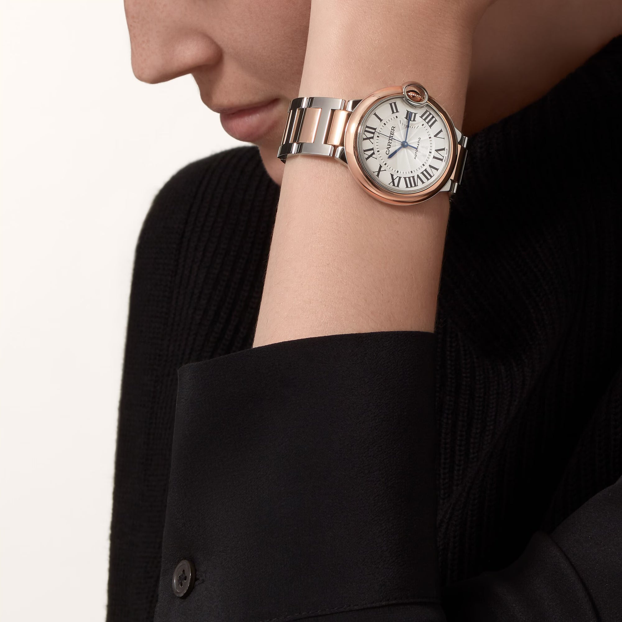 Wrist side profile view of Cartier Ballon Bleu de Cartier watch W2BB0033