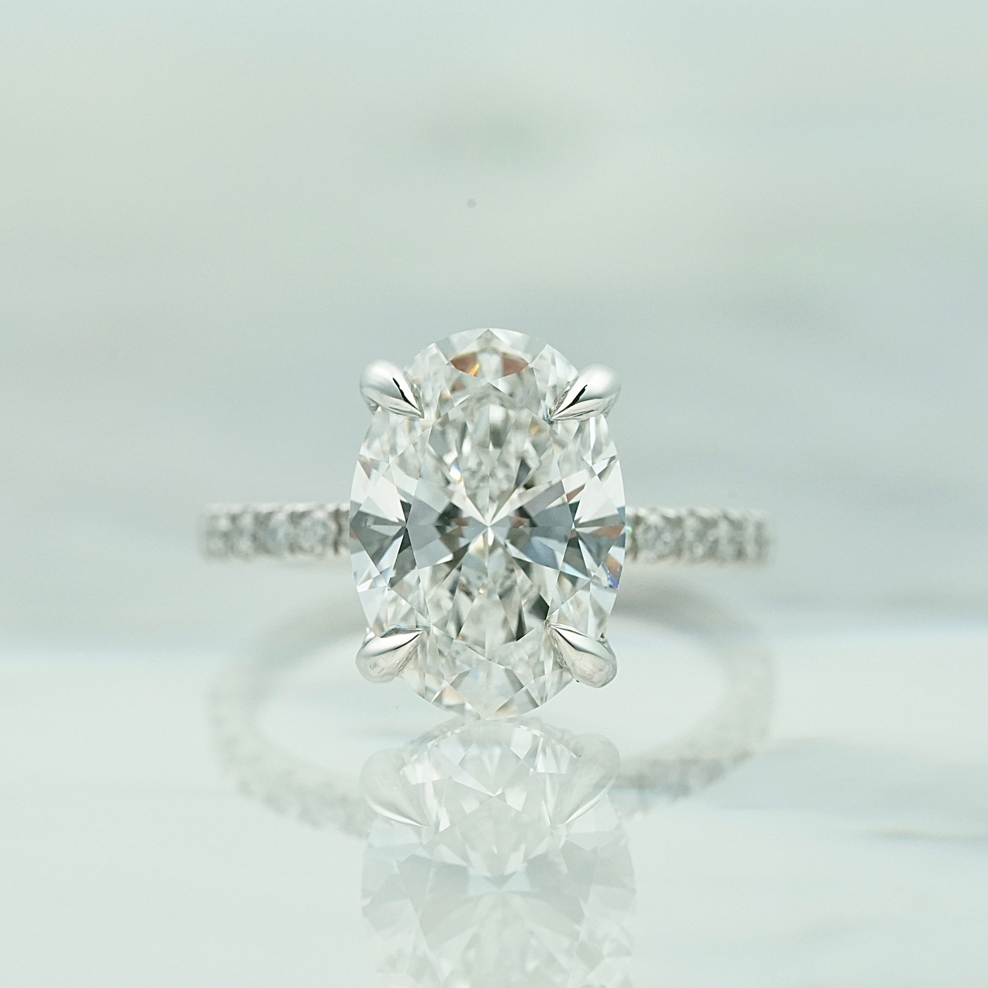 Front View Oval with Diamond Hidden Halo Ring
