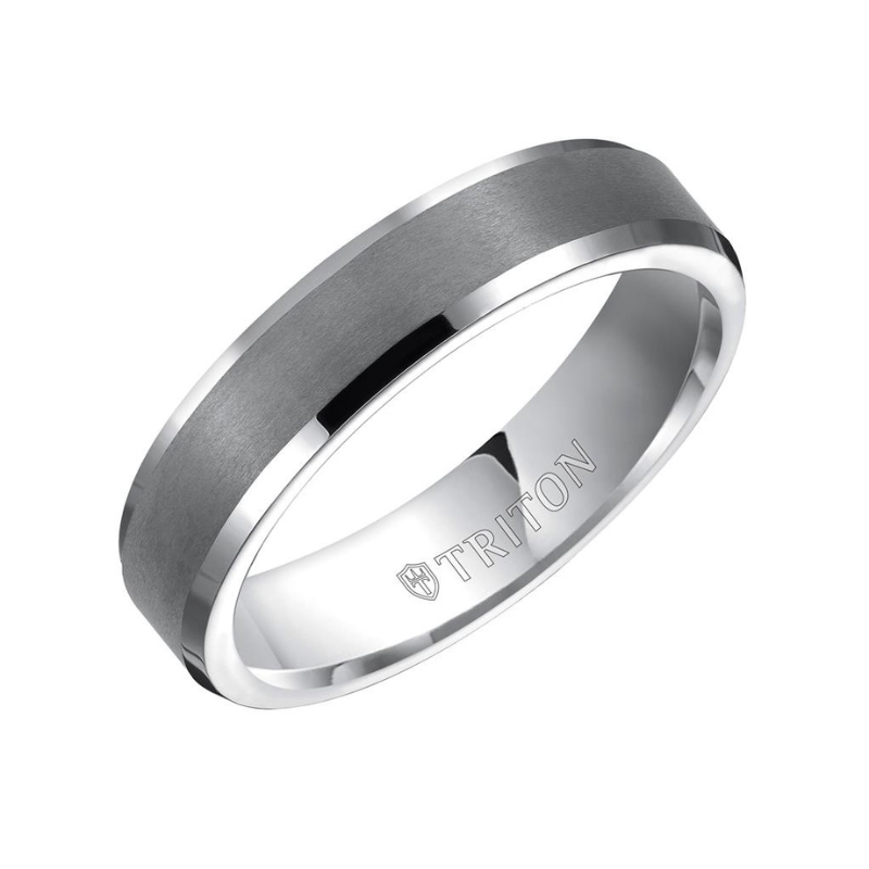 Tilted View Of Bevel Edge Bright Finish Classic Wedding Band.