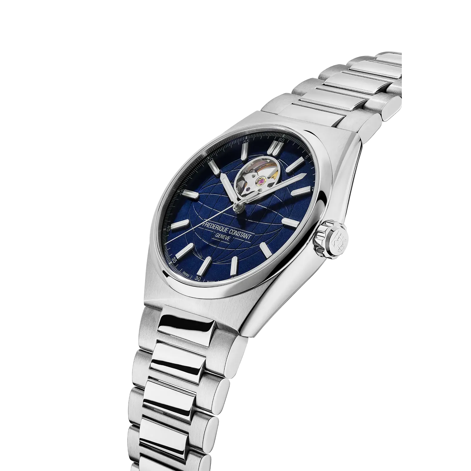 Angled profile view highlighting the polished case and link bracelet.