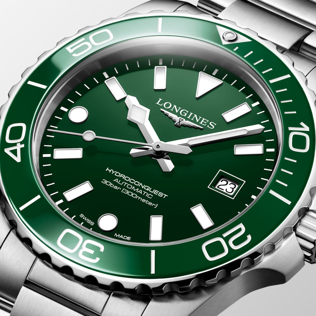 Dial view Longines HydroConquest Automatic Green 39mm/42mm