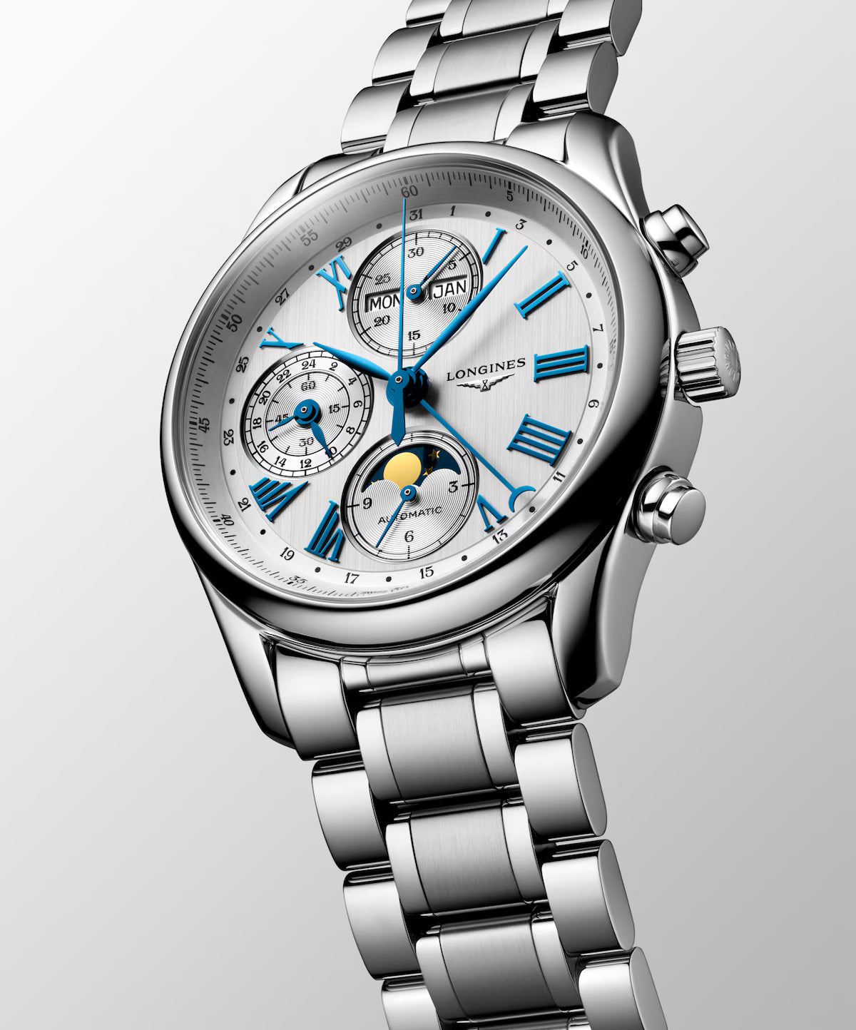 Side Front View of Longines Master Collection Chrono Moonphase 40mm L26734716