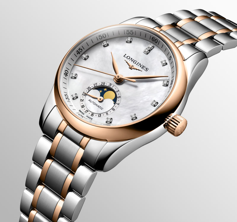 Side View of  Longines Master Collection Mother of Pearl Moon Phase 34mm