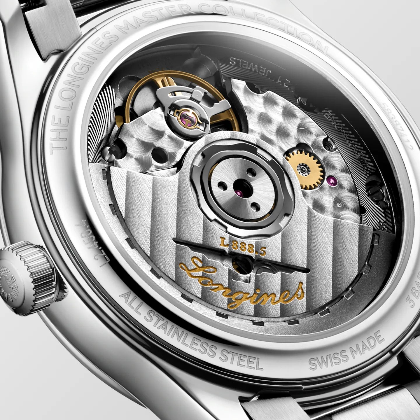 Back close view of Longines Master Collection Automatic Steel - 4 sizes