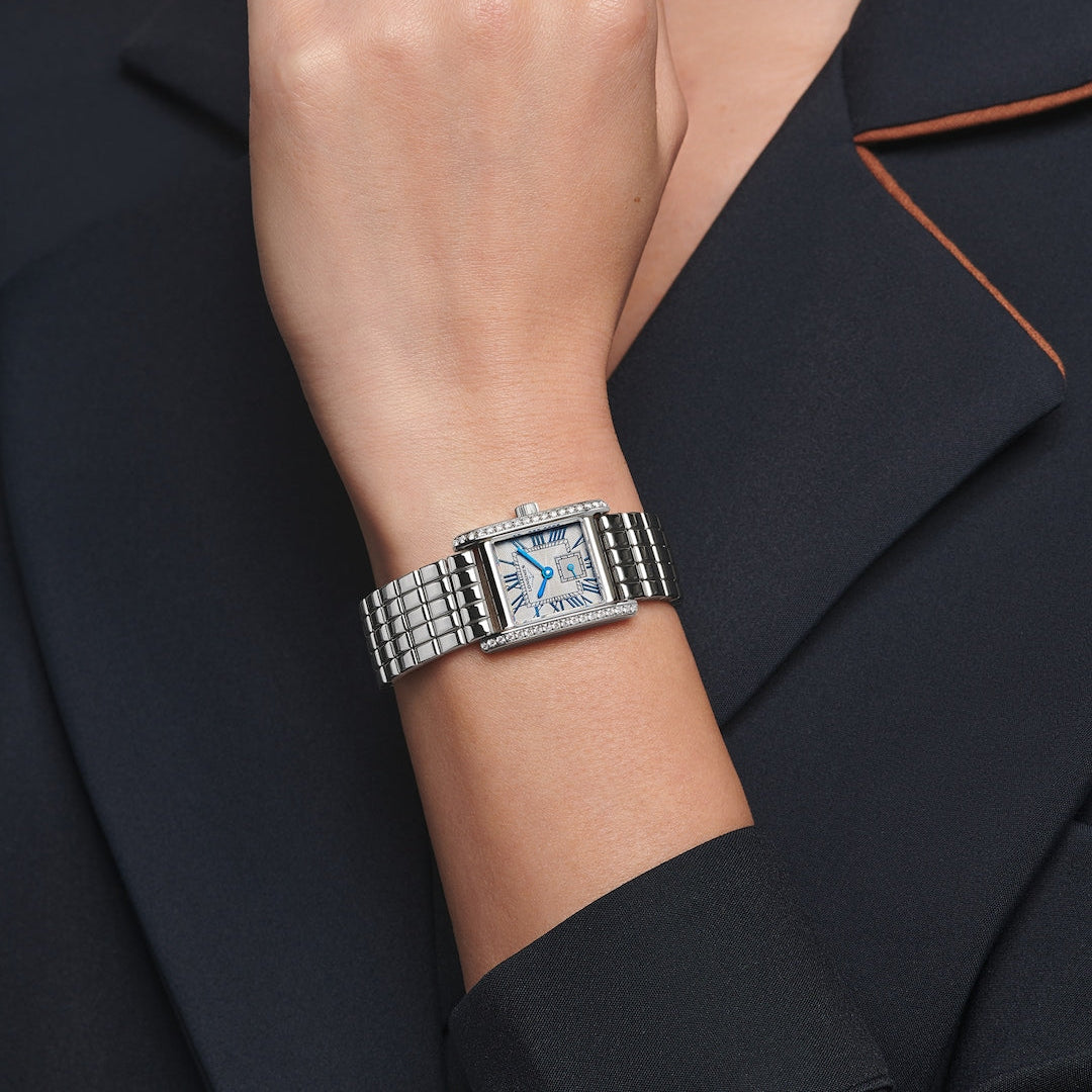 Longines Elegance Mini Dolcevita Silver "Flinqué" with Diamonds 21x29mm L52000716 model wrist shot