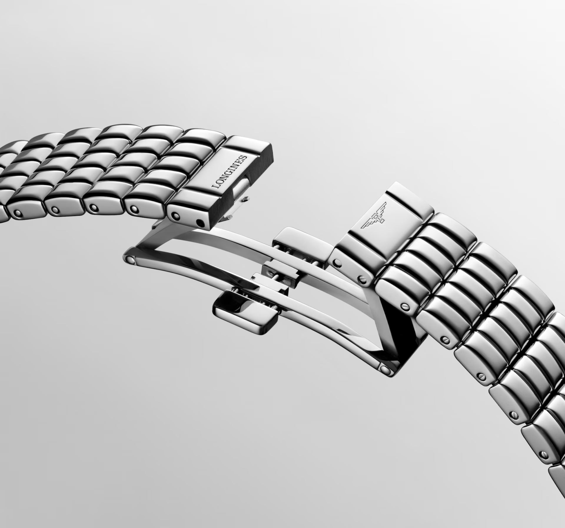 Strap open view of Longines Mini Dolcevita Diamond Pave Steel Quartz L52004876
