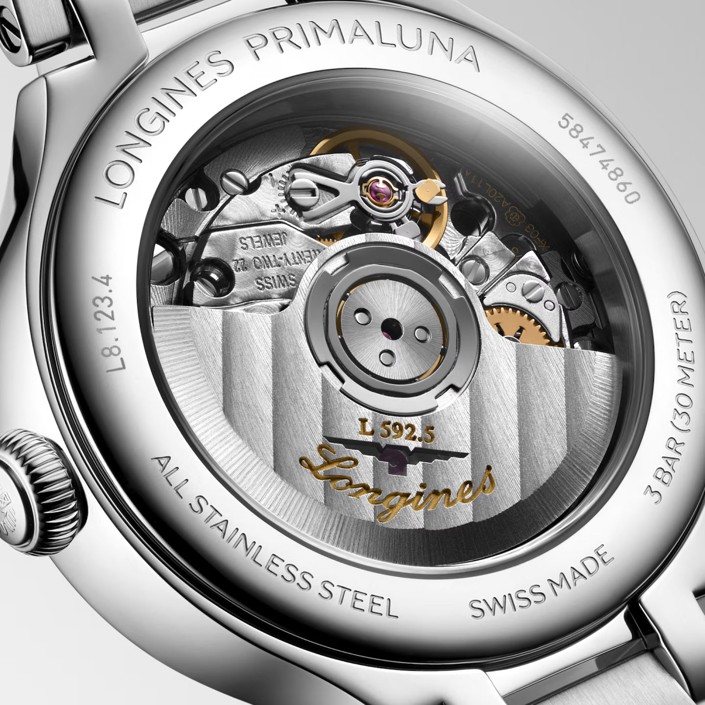 Back close view of Longines Primaluna Automatic Steel 30mm L81234716