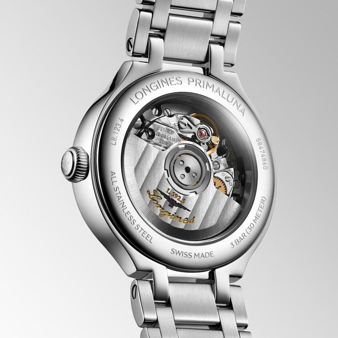 Longines Elegance PrimaLuna Midnight Blue Mother of Pearl with Diamonds 30mm L81234976 caseback