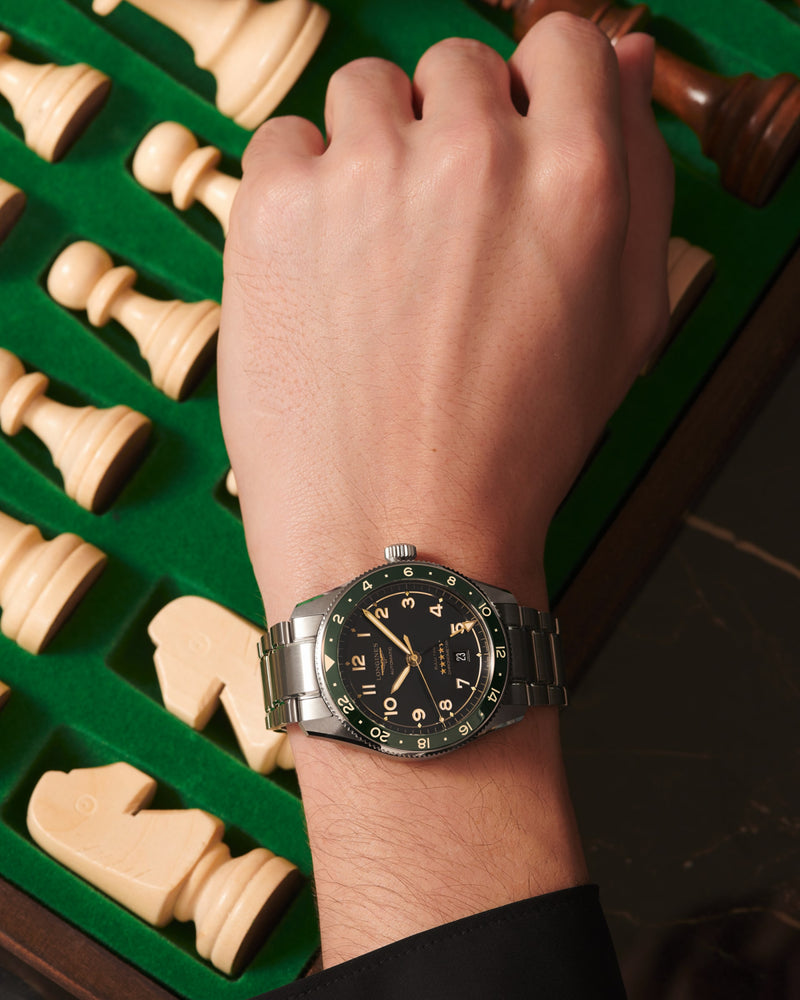 Hand wearing Longines Spirit Zulu 42mm watch