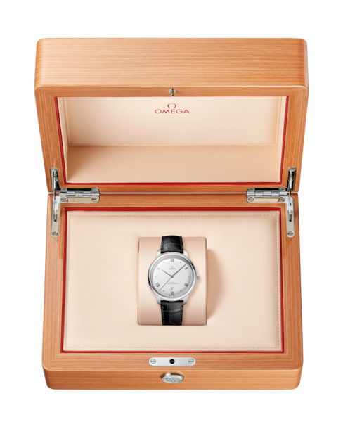 Box view of Omega De Ville Prestige Co-Axial Silver 40mm 43413402002001