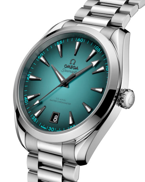 Dial View of Omega Seamaster Aqua Terra 150M 41 mm, steel on steel