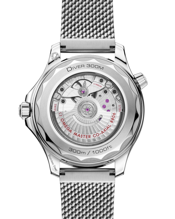 Back View Omega Diver 300M Co-Axial Master Chronometer Black Dial on Steel Bracelet 42mm Watch