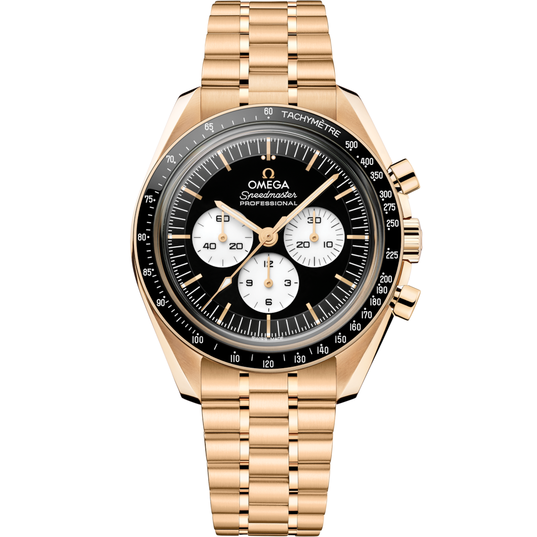 OMEGA Speedmaster Professional Moonwatch "Reverse Panda" Moonshine Gold soldier shot