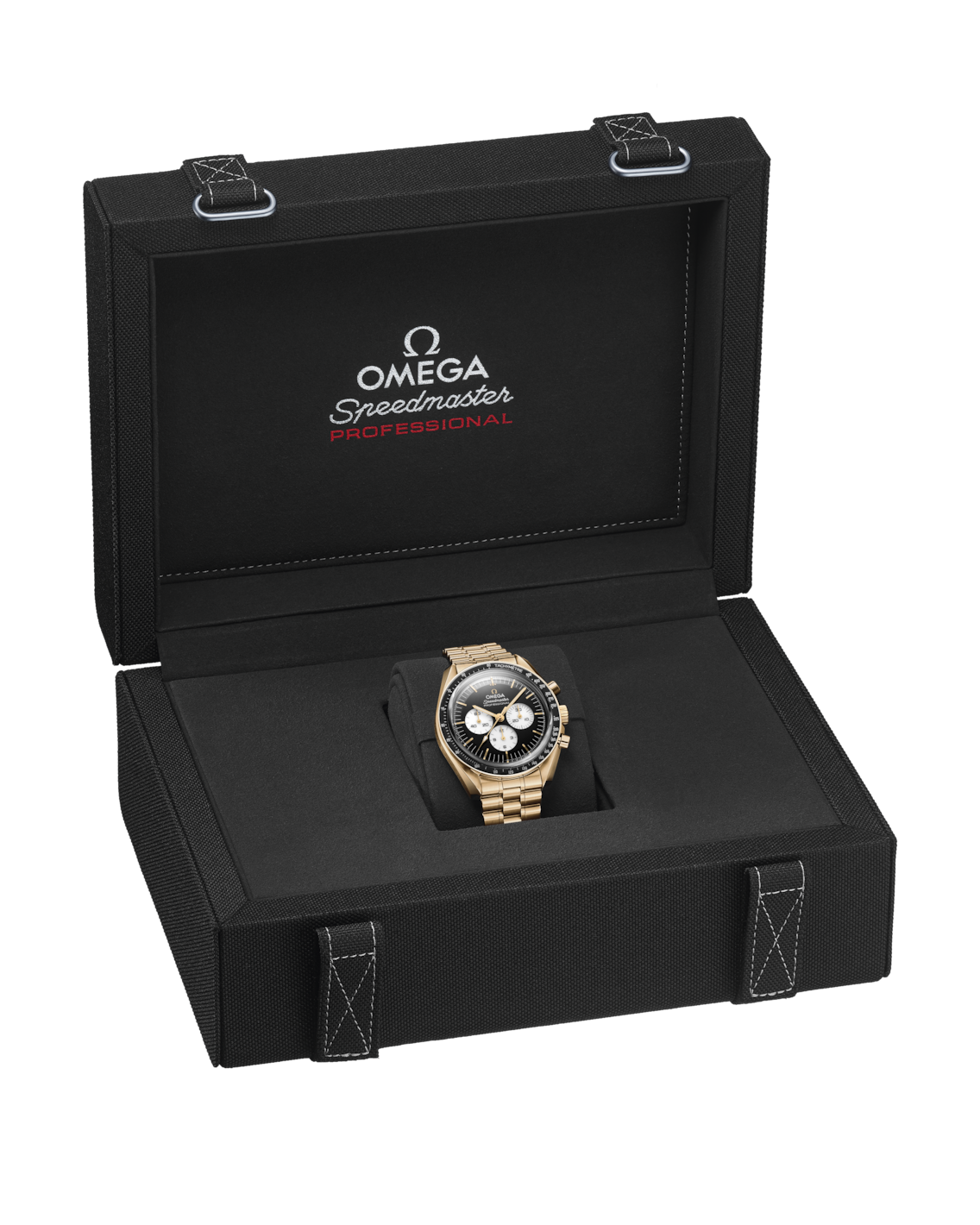 OMEGA Speedmaster Professional Moonwatch "Reverse Panda" Moonshine Gold watch box