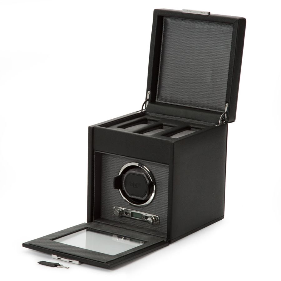 Open view of Wolf 1834 Viceroy Single Watch Winder with Storage 456102